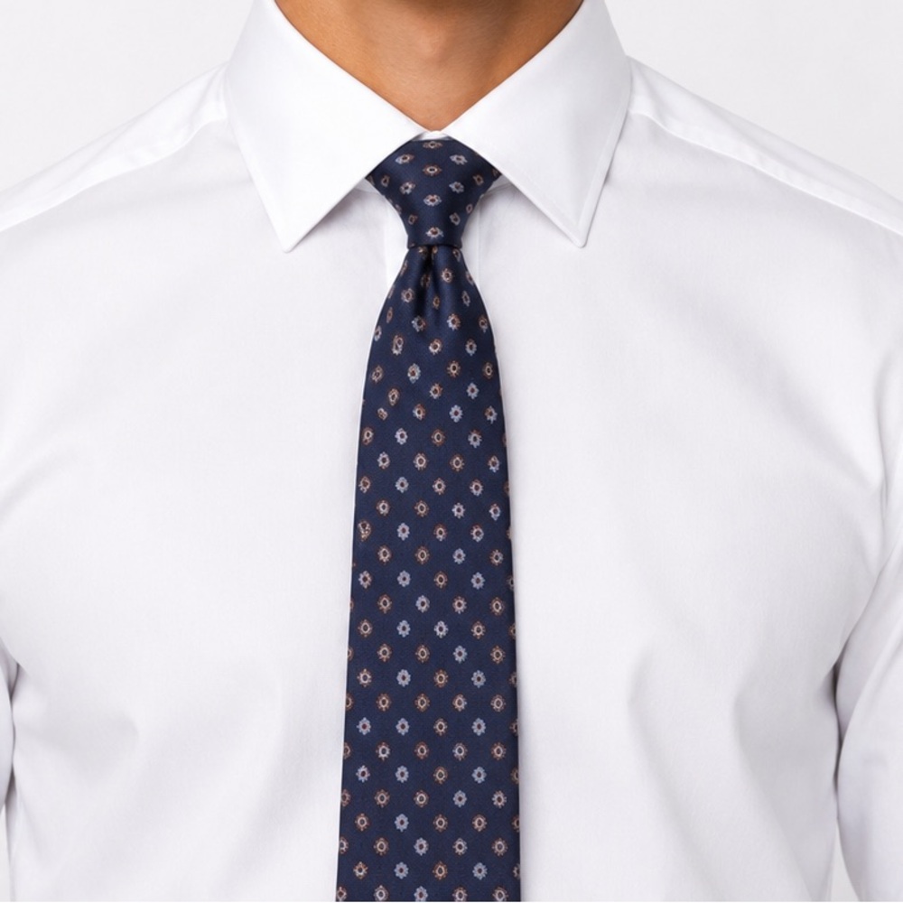 Nicky Navy Wool/Silk Tie with Repeating Medallion Motif